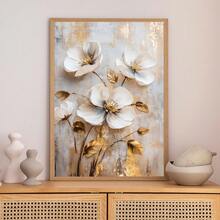 1 幅帆布挂画、带框装饰画、海报、优雅的白色花卉油画艺术与金叶 - 现代抽象墙面装饰，适用于客厅、卧室、办公室等 - 带框高清油画，是万圣节、感恩节、圣诞节、房间装饰、走廊、咖啡店、图书馆、浴室的完美礼物 - 彩色 - 查看 7