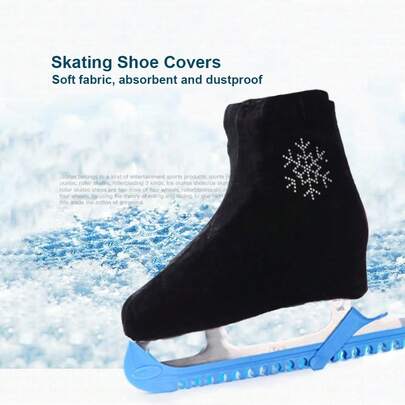 1 par de fundas de terciopelo para patines de hielo, cubiertas de zapato de patinaje, protectores de patines de hielo con detalles de rhinestone - Cubiertas de zapato suaves, absorbentes y antipolvo para comodidad y protección - Ajuste universal