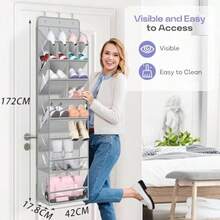 Extra Large Hanging Shoe Storage Organizer Clear Over The Door Shoe Organizer Fit 20 Pairs Shoe Holder For Sneakers Boots Storage 172x42cm - As Pic - View 2
