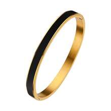 时尚不锈钢树脂涂层手镯，金银色搭扣宽手镯，不锈钢材质，色牢度高，适合女性日常佩戴。 - 6mm寬手鐲 - 查看 3