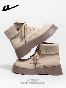 WARRIOR 女式 1 双厚底靴，2025 年秋季新品，-On Design，厚底，时尚短靴，户外穿着，时尚靴子，复古英伦风格，卡其色短靴