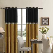 Velvet Curtains Drapes For Living Room 96 Inches 2 Panels Set Black Gold Vintage Window Treatment Curtains Embroidered Floral Drape Retro Blackout Curtains - 黑色 - 查看 7