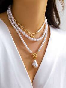 1pc Multi-Layer Minimalist Faux Pearl Necklace, Suitable For Women's Daily And Holiday Wear
