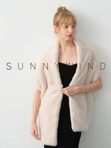 1pc Women's Solid Color Fashionable Fluffy Shawl, Suitable For Bridal Evenings And Everyday Wear In Autumn/Winter For Dress - Beige - View 7