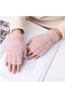 Unisex Solid Color Fingerless Half-Finger Warm Gloves, Suitable For Autumn And Winter - Multicolor - View 4