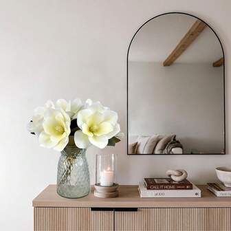 1 束 3 件套人造木兰花束 - 非常适合餐桌中心装饰和家居装饰，易于造型且耐用的人造花，可全年保持魅力木兰人造花