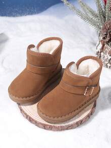 Children's Snow Boots For Boys & Girls, Black Suede Warm Thermal Lined Winter Boots With Buckle Strap, Non-Slip Rubber Sole, Waterproof Ankle Boots For Kids Toddlers, Ideal For Snowy Days, Outdoor Play, School & Daily Wear, Stylish & Cozy Footwear To Keep Little Feet Warm And In Cold Weather