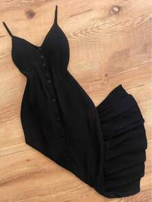 Long Dress In Viscose, Plain, Straps, Buttons On The Front, Cups And Lining. Elastex On The Back - Negro - Ver 1