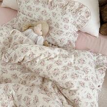 Muslin Duvet Cover With Ruffled Edges, 1 Piece Cotton Comforter Cover 47X59'', Pattern 2-Layer Gauze Bedding, No Quilt Or Pillowcases, Bedroom Essential - 優雅的粉紅色花卉 - 查看 9