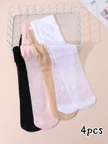 4 双女婴可爱甜美风格薄款紧身裤/舞蹈袜，春夏季 - 彩色 - 查看 9