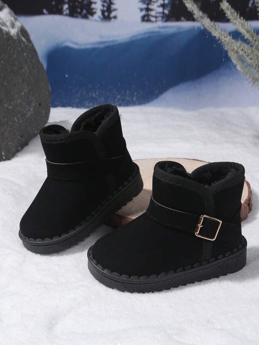 Children's Snow Boots For Boys & Girls, Black Suede Warm Thermal Lined Winter Boots With Buckle Strap, Non-Slip Rubber Sole, Waterproof Ankle Boots For Kids Toddlers, Ideal For Snowy Days, Outdoor Play, School & Daily Wear, Stylish & Cozy Footwear To Keep Little Feet Warm And In Cold Weather