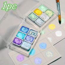 1pc - Professional Art Use 6-Color Mini Palette With Glitter, Suitable For Chinese Painting, Thangka, Calligraphy - Compact & Durable Transparent Storage Box - Ideal For Travel And Daily Use - Easter, Day Of The Dead, Halloween, Thanksgiving, Christmas, Fall And Back To School Gifts, Versatile Art Supplies, Professional Watercolor, Frozen Watercolor, Micro Particle Watercolor