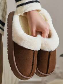 Soft Plush Lining Slippers, Cozy Winter Home Shoes, Soft Flat-Bottomed Slippers, Warm Bedroom Slippers, Couple's Home Shoes, Couple's Slippers, Neutral-Toned Casual Slippers - Brown - View 3