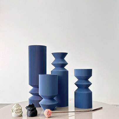 Royal Blue Ribbed Artistic Vase, Bohemian Decorative Vase, Suitable For Home Decor Displays, Foyer Decoration, Office Decorative Vase, Best Gift For Holidays