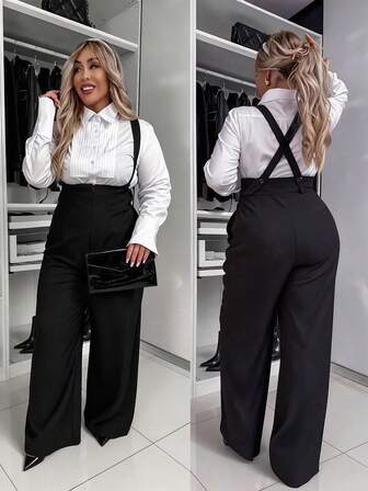 Plus Size Elegant Sleeveless Solid Color Wide Leg Front Pocket Zipper Jumpsuit