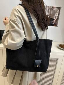 时尚大容量女士单肩托特包，设计感十足 - 黑色 - 查看 5