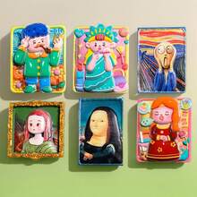 1 pieza Figura de niña con estilo de pintura linda de Van Gogh, imán de nevera de resina, pegatina magnética para decoración del hogar