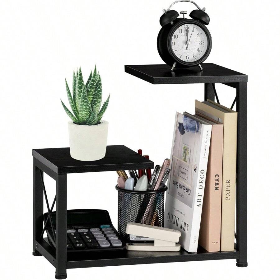 Desk Shelf Organizer 3 Tier Office Desktop Bookshelf Wood Desk Organizers Storage Rack And Freestanding Display Shelf For Office Dorm Kitchen Home - màu đen - Xem 1