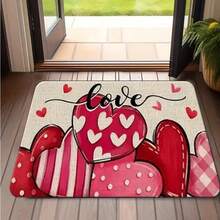 1pc Piece Printed Entrance Doormat,Anti-Slip Autumn Kitchen Carpet,Anti-Slip Christmas Kitchen Floor Mat,  Hot Selling Love Heart Printed Floor Mat, Red & Pink Heart Pattern Non-Slip Doormat, Romantic Valentine's Day Decor For Entryway, Living Room, Bedroom Soft, Comfortable And Easy To Clean, Suitable For Hallway Bathroom, Bedroom, Kitchen, Porch, Laundry Room, RV Outdoor Decoration Holiday Decoration Three Sizes Available Halloween Door Decor Christmas Door Decor Fall Decorations For Home>Kitchen - 彩色 - 查看 5