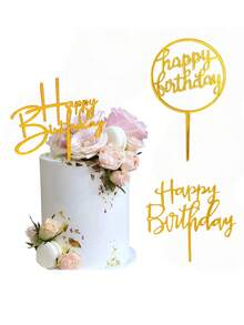 3件套蛋糕装饰插牌，现代字母蛋糕装饰，生日快乐派对蛋糕装饰礼品，蛋糕装饰，蛋糕插牌，烘焙用品，烘焙装饰，烘焙用品，蛋糕用品，厨房必备家具，节日礼品 - 金色 - 查看 1