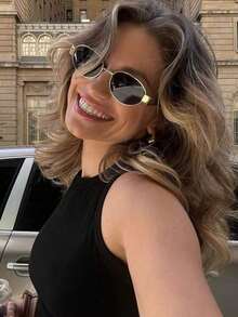 1pcs Metal Frame Oval Retro Fashion Glasses, Fashionable Design For Women, Suitable For Everyday Wear, Traveling & Beach Preppy Style For Back To School - màu nâu - Xem 7