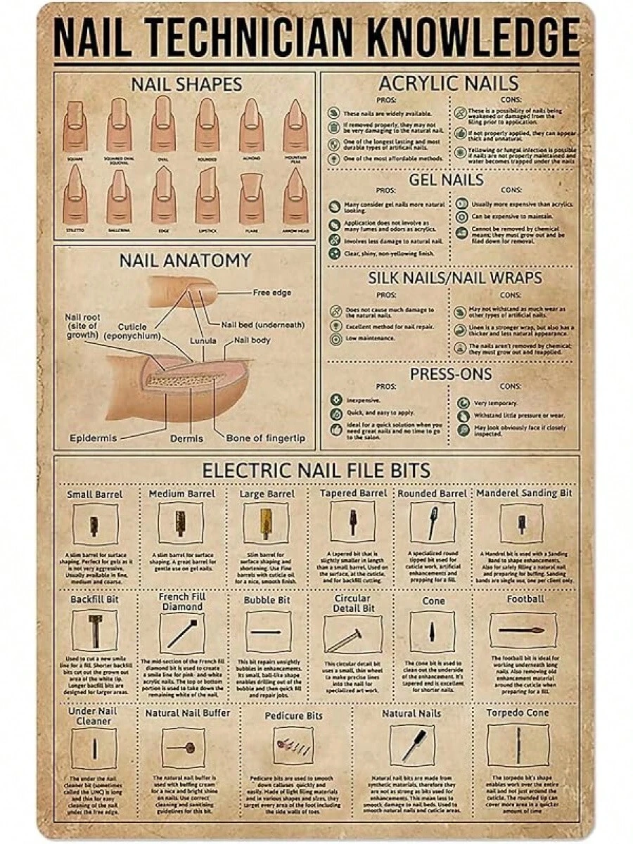Nail Technician Knowledge Metal Sign 8x12 Inch Nail Anatomy Poster Wall Decor Home Room Club Plaque Vintage Metal Tin Sign - 和圖6 - 查看 1