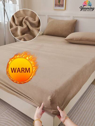 1pc Coffee Brown Milk Velvet Fitted Sheet,Modern Supersoft Flannelette Fuzzy Plush Fluffy Fitted Sheet King Queen Full Twin Size, Luxury Super Soft Cozy Comfy Bottom Sheet With 11.8" Deep Pocket,Suitable For Fall Winter And Spring, No Pillowcases, Classic Solid Color Style
