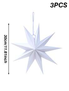 3pcs Christmas White Nine-Pointed Star Lights Paper Hanging Decoration, Paper Star Lantern, Christmas Background Decoration Hanging, Christmas Tree Nine-Pointed Star Lights Hanging Decoration, Winter Home Decorations, Christmas Tree Decoration, Christmas Theme Party Nine-Pointed Star Lights Shape Background Hanging Decoration Hanging, Christmas Gifts