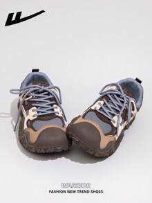 1 Pair WARRIOR Women's Thick Sole Lace-Up Soft Bottom Casual Shoes, Low-Top Outdoor Flat Shoes, Round Toe Low Heel Non- Solid Color Elegant Soft Bottom Hiking Shoes, Suitable For Students, Graduation Photos, Flat Shoes, Low-Top Leather Sports Skateboard Shoes