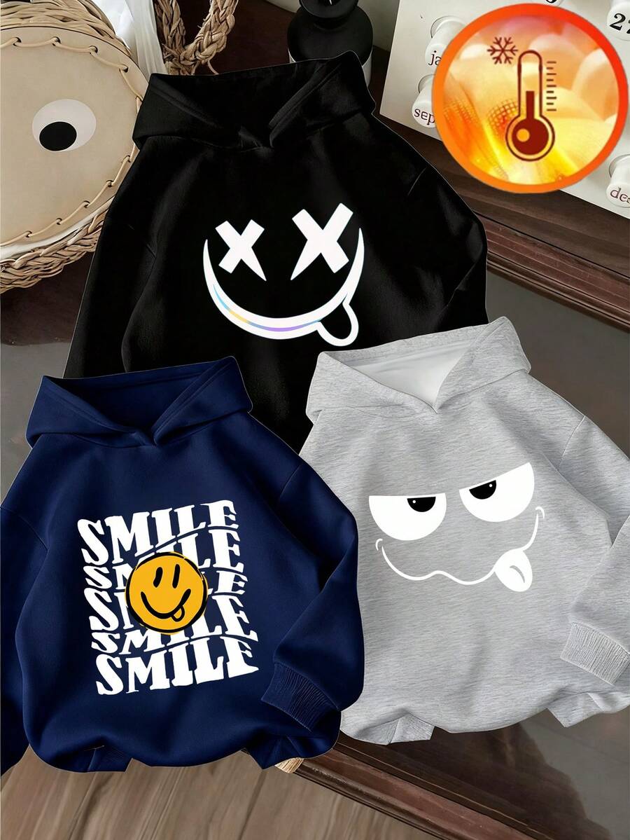 3pcs Tween Boy Funny Graphic Fleece Sweatshirt Set, Warm & Comfortable For Autumn/Winter - Grey - View 1