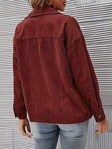 Casual Solid Color Corduroy Jacket, Suitable For Spring And Autumn - Burgundy - View 2