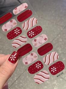 1 pezzo Adesivi per unghie a copertura totale con motivi natalizi di fiocchi di neve, alberi di Natale, cervi, colori sfumati e strisce glitterate, adatti per arte di unghie fai-da-te per donne