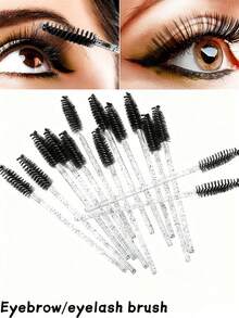 200pcs Crystal Pink/Black Delicate Eyelash Brush, Eyebrow Brush, Makeup Brush Set, Suitable For Eyelash Extension Grooming, Eyeshadow Brush, Spiral Brush, Etc. - Clear - View 3