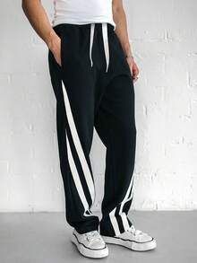 بنطلون رياضي كاجوال مخطط للرجال، خريف