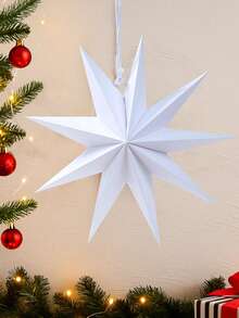 3pcs Christmas White Nine-Pointed Star Lights Paper Hanging Decoration, Paper Star Lantern, Christmas Background Decoration Hanging, Christmas Tree Nine-Pointed Star Lights Hanging Decoration, Winter Home Decorations, Christmas Tree Decoration, Christmas Theme Party Nine-Pointed Star Lights Shape Background Hanging Decoration Hanging, Christmas Gifts