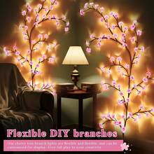 48/72/96/144 LED flexible rosa Kirschblüten-Lichterkette, 1,5m/1,6m/1,8m/2,3m Rattan-Zweig Fairy Lichterkette, 8 Modi Dekorationslampe aus Weide, Beleuchtung für Wohnzimmer-Ambiente, Party- und Feiertags-Dekoration, perfektes Geschenk zu Geburtstag, Weihnachten, Erntedank