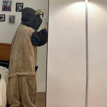 Long-Sleeve Zipper Fleece Party Pajamas COSPLAY Loungewear And Women'S Thickened Plush Hooded Novelty Jumpsuit, Cartoon Bear Hooded Color Block Plush Body Suit, Suitable For Carnival, Halloween And Music Festival - 駝色 - 查看 7