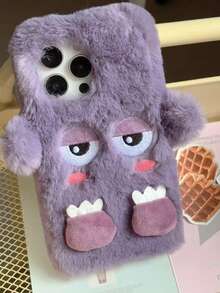 1pc New 3D Cartoon Plush Little Monster Autumn/Winter Vibe Phone Case, Compatible With IPhone 11 12 13 14 15 16 17 Pro Max, Full Body Protective Cover