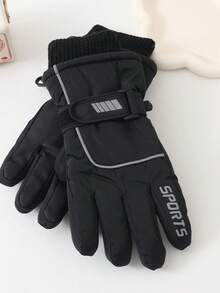 1 Pair 5-12Y Kids Winter Warm Thermal Lined Outdoor Windproof Waterproof Anti-Slip Ski Gloves - Black - View 2