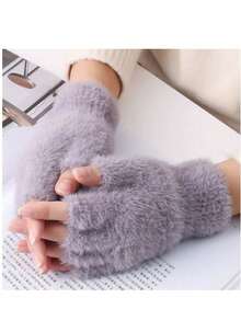 Unisex Solid Color Fingerless Half-Finger Warm Gloves, Suitable For Autumn And Winter - Multicolor - View 1