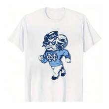 Men's Classic Fit  Cotton Retro Graphic T-Shirt With Vintage Style UNC Tar Heels Mascot Design In Bold Bla & White, Soft Breathable Casual Tee For Everyday Wear, Perfect Gift For Sports Fans, Pairs Great With Jeans & Shorts - 白色 - 查看 5