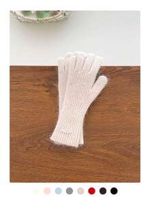 贝壳标志纯色露指手套，保暖防风触屏，简约百搭情侣手套，秋冬季女士毛绒针织露指手套，可爱五指保暖防风，适合学生、骑行、户外活动，简约百搭纯色加厚长款露指手套，保暖防寒，骑行户外情侣手套，冬季 - 貝殼標字母 - 查看 17