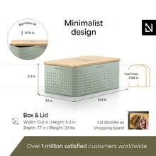 LARS NYSØM Bread Box I Metal Box With Linen Bag For Long Lasting Freshness I Bread Bin With Bamboo Lid Usable As Cutting Board I 13.4x7.3x5.3In (Sage Green) - Almond Beige - 查看 11