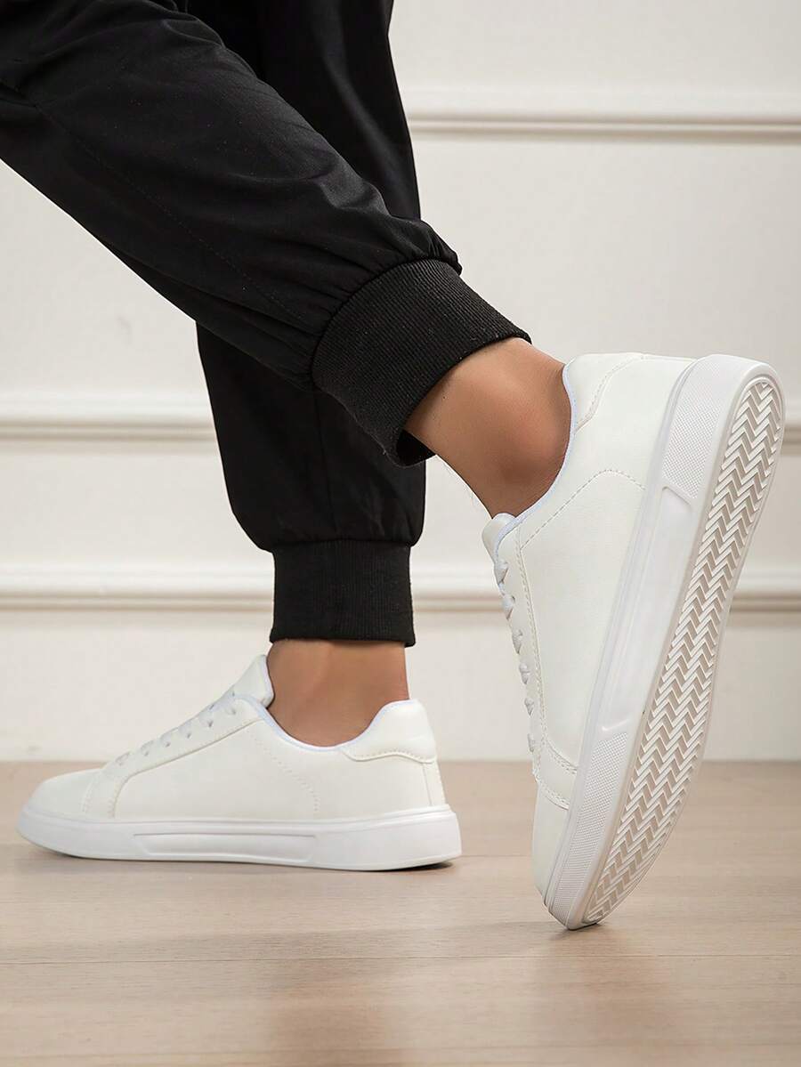 Men's White Minimalist Sneakers - Clean Leather Upper With Everyday Versatility, Year-Round Shoes For Men - 白色 - 查看 1