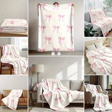 1pc Cozy Bowknot Print Flannel Blanket - Soft, Vintage-Inspired Design With Pink Bows On White, All-Season Comfort For Home, Office, Camping & Travel, Machine Washable, Perfect For Halloween & Christmas Decor, Travel Accessory |   Playful Pattern |   Soft Texture, Blanket For Bed - 多色18 - 查看 6