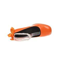 Geeyea A Pair Of Women's High Heels, Shiny Patent Leather Bow Thick Heel Round Toe Shoes, Beaded Design, Sweet Retro Style, Dating, Shopping, Party, Eye-Catching And Versatile Women's Shoes - Orange - View 7