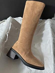 秋冬新款中跟过膝长靴，简约百搭设计，女士必备 - 卡其色 - 查看 5