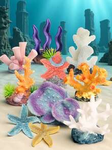 مجموعة من 10 قطع من الزينة المحاكية للشعاب المرجانية والنجوم البحرية والأعشاب البحرية ذات موضوع المحيط، مناسبة لخزانات الأسماك المياه العذبة والمالحة. ديكور نباتات بحرية - سهلة التنظيف، بأشكال تحت مائية جميلة وتصاميم مثيرة للاهتمام ونقوش دقيقة، وهي هدية مثالية لهواة خزانات الأسماك. - متعدد الألوان - مشاهدة 8