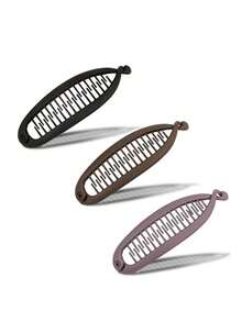 3 peças de presilhas de rabo de peixe elegantes, simples, foscas, de cor sólida, para mulheres, presilhas de rabo de cavalo verticais elegantes, acessórios de cabelo femininos, presilhas de cabelo femininas, presilhas de cabelo femininas versáteis, adequadas para deslocamento diário, não danificam, acessórios de cabelo de outono/inverno, cor sólida, casual, plástico ABS (resina ABS)