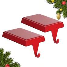 Stocking Holders Mantle Set Of 2, Heavy Weighted Metal Stocking Holders Hangers Low Profile Stocking Hooks Bases Fireplace Table Xmas Holiday Party Decoration, Black